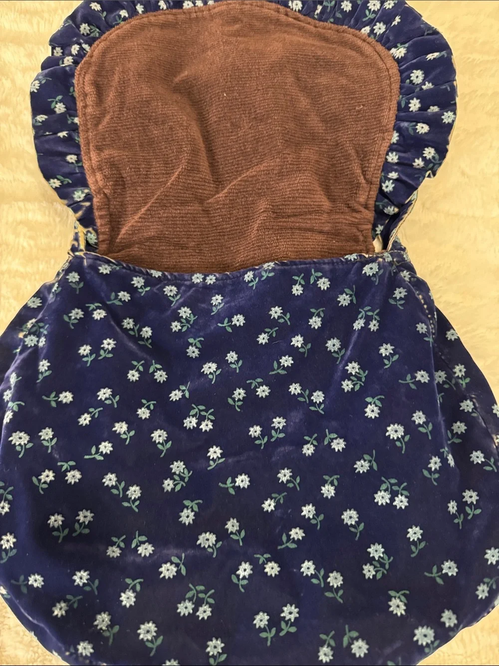 Vintage Navy Floral Ruffle Shoulder Bag
